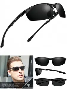 Men's 25g Ultra-Light, Lightweight Rimless Polarized Sun Protective Sunglasses, Aluminum-Magnesium Alloy Frame, Wraparound Design, UV400 Protection, TAC HD Lenses, Ideal for Casual Wear, with Hook Case & Microfiber Cleaning Cloth