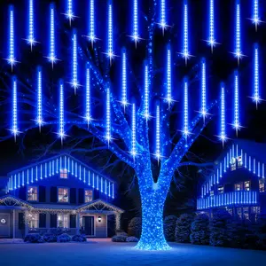 PEMOTech Indoor/Outdoor Decorative Light,Garden LED Light , 15 inch 24 Tubes 960 LED Meteor Shower Lights Plug in Waterproof Falling Rain Light for Xmas Tree Wedding Party Garden Holiday Rooftop Decorations (Multicolor) Diy Ornament