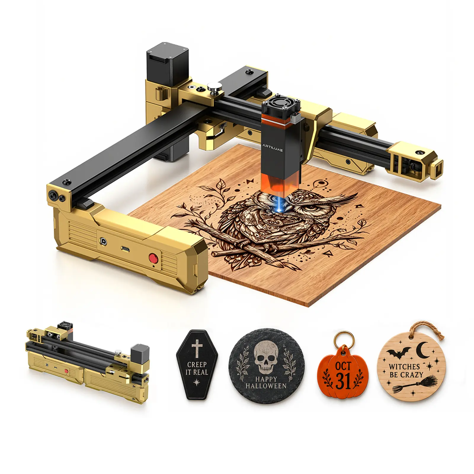 CLEARANCE SALE | ARTILUME 7W Basic Laser Engraver & Cutter, No APP, Foldable Design, 0.01mm Precision, 150×200mm Working Area, for Wood, Leather & Acrylic