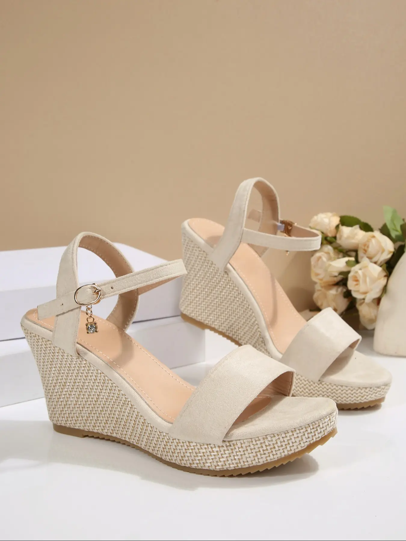 Women's Fashion Platform Wedge Sandals with Beaded Ankle Strap, Open Toe High Heel Shoes for Casual or Party Wear, Wedding Party Shoes