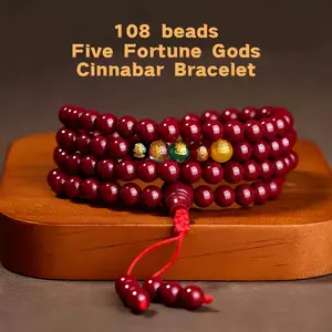 2026 Year of Horse Cinnabar Five Wealth Gods Bracelet | 108 Beads for Protection & Fortune, Five Directions Wealth Symbolism | Unisex Birth Year, Opening, Festival Gift | Attract & Guard Wealth, Healing Jewelry | Money Attraction Bracelet