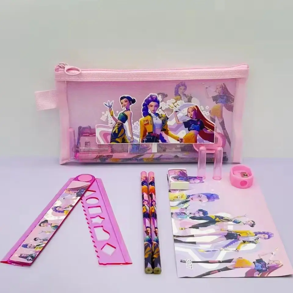 Girls Pencils Ruler Pencil Sharpener Pen Bag Toys Eraser Kids Cute Stationary Set Student School Supplies Kids Birthday Gift