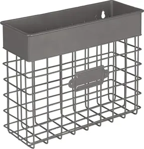 Mail Sorter Organizer Wall Mount, Vintage Wall Basket, Office Entryway Mail Holder for Letters Bills Catalogs Files, Durable Wire Design with Easy Mounting Hardware, Industrial Gray