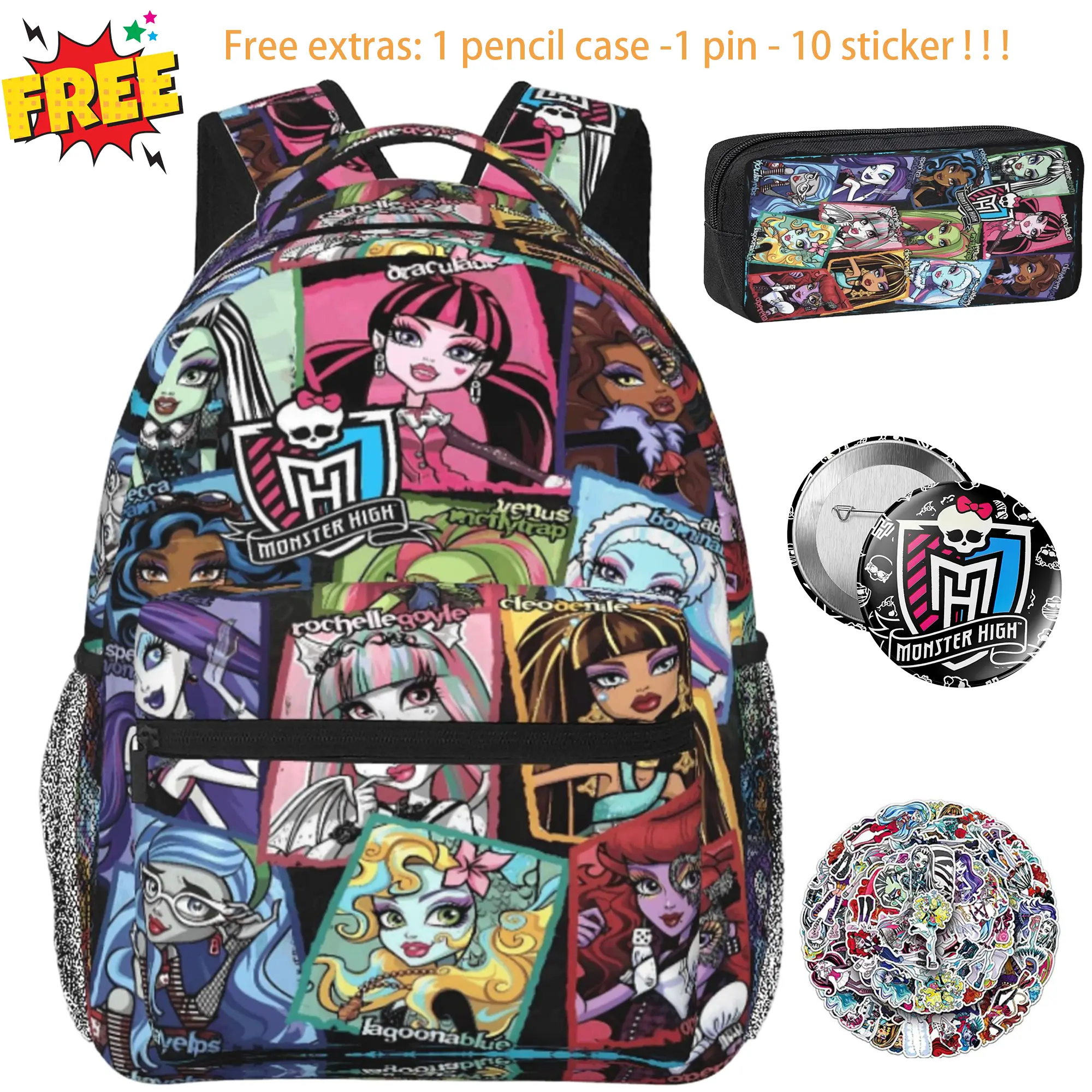 Monster high backpack Monster high doll Laptop Backpack Monster high dolls Full Print School Bookbag Shoulder Bag | Multipurpose Travel Daypack perfect for Back to School, party and holiday gifts