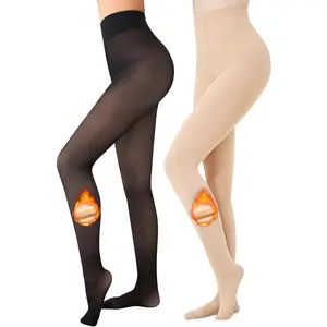 Women's Fleece Lined Tights Sheer Warm Fake Translucent Thermal Pantyhose Basic Comfort Minimalist Leggings Autumn Garter Womenswear High Waist Soft Spandex Stretchy Fit