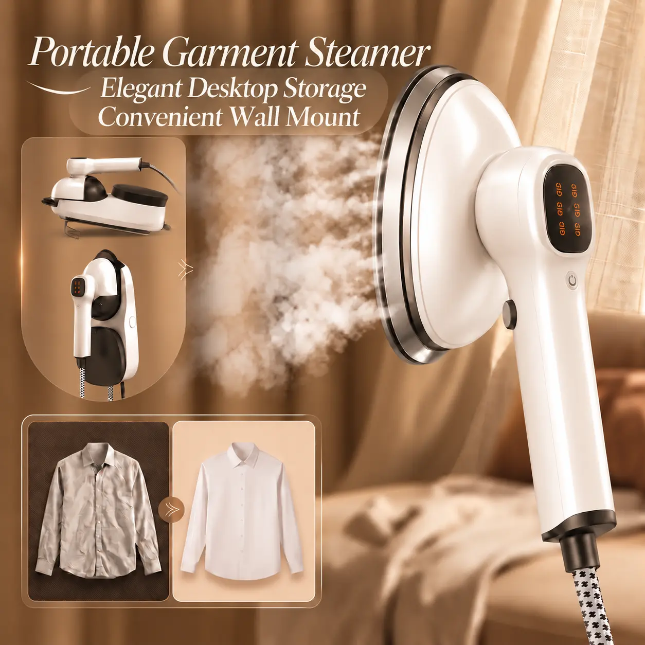 Handheld Garment Steamer for Home Use, 30s Fast-Heat 140℃ Powerful Steam, 570ML Large Water Tank, 5 Fabric Modes, Self-Cleaning, Vertical & Horizontal Ironing Functionality