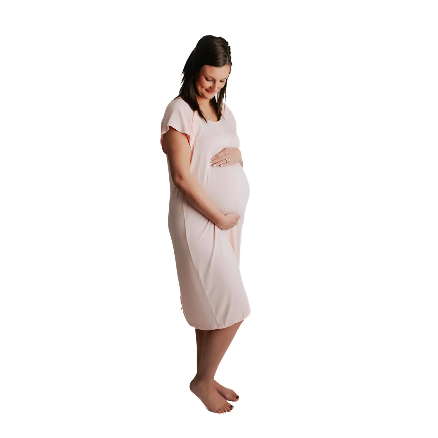 Plus Size Three Little Tots Heavenly Light Pink Mommy Labor and Delivery Nursing Hospital Gown - Stretchy, Breathable, and Ultra-Soft