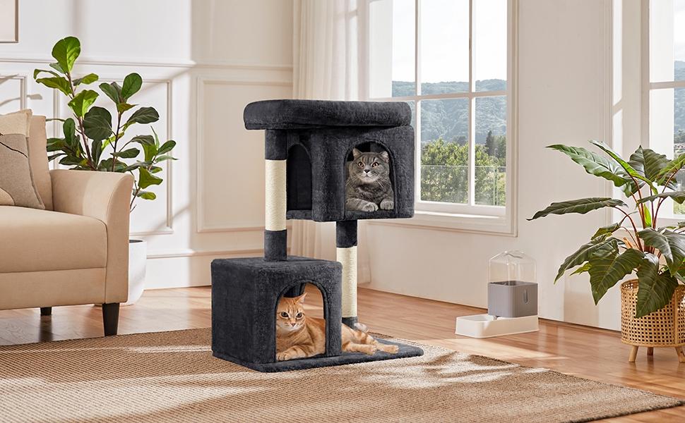 Yaheetech 33.5'' Cat Tree Tower with 2 Cozy Plush , Oversized Perch & Sisal Scratching Posts for Indoor Cats condo kitty