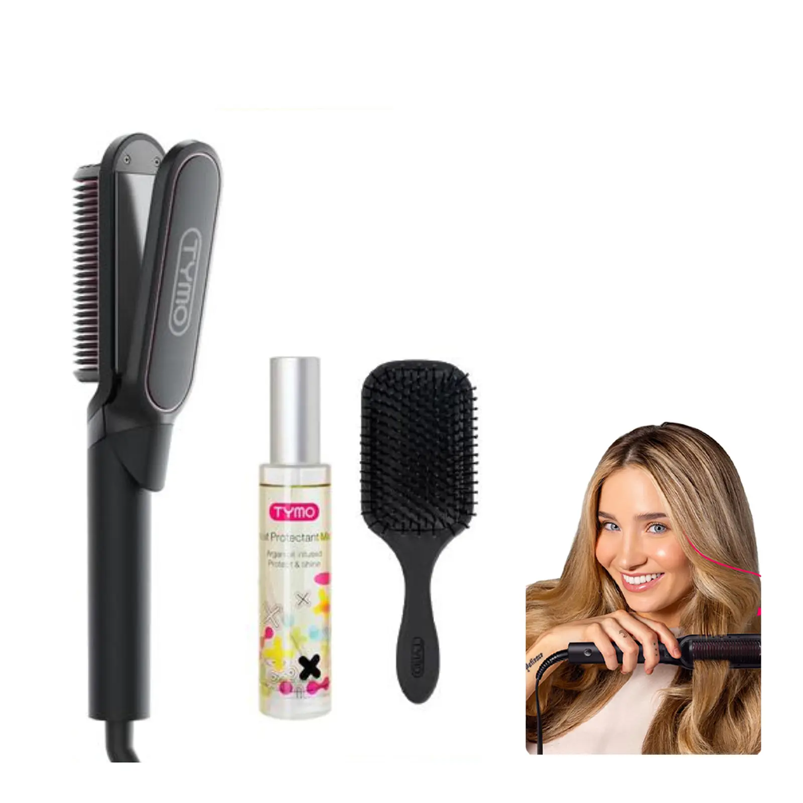 【Live Only】TYMO FLIPRO 2-in-1 Hair Straightener & Heat Protectant Spray - Silk Press Smooth Shiny Hair Strands, Ceramic Coating, 5 Temperature LED Display