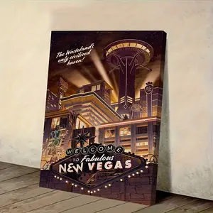1 Piece New Vegas (Fallout) 2D Flat Frame Fabric Poster - Vintage Travel Wall Decoration with Retro Movie Design, Country Home and Office Artwork, Creative Poster, Suitable for Living Room or Office, Vintage Poster, Durable Fabric, Wooden Wall Art