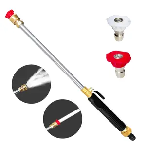 3-in-1 High Pressure Garden Hose Attachment Portable Power Spray Wand with Stainless Steel Rod for Car & Home Wash Includes 2 Jet Nozzles Quick Connectors Ergonomic Design for Easy Outdoor Cleaning