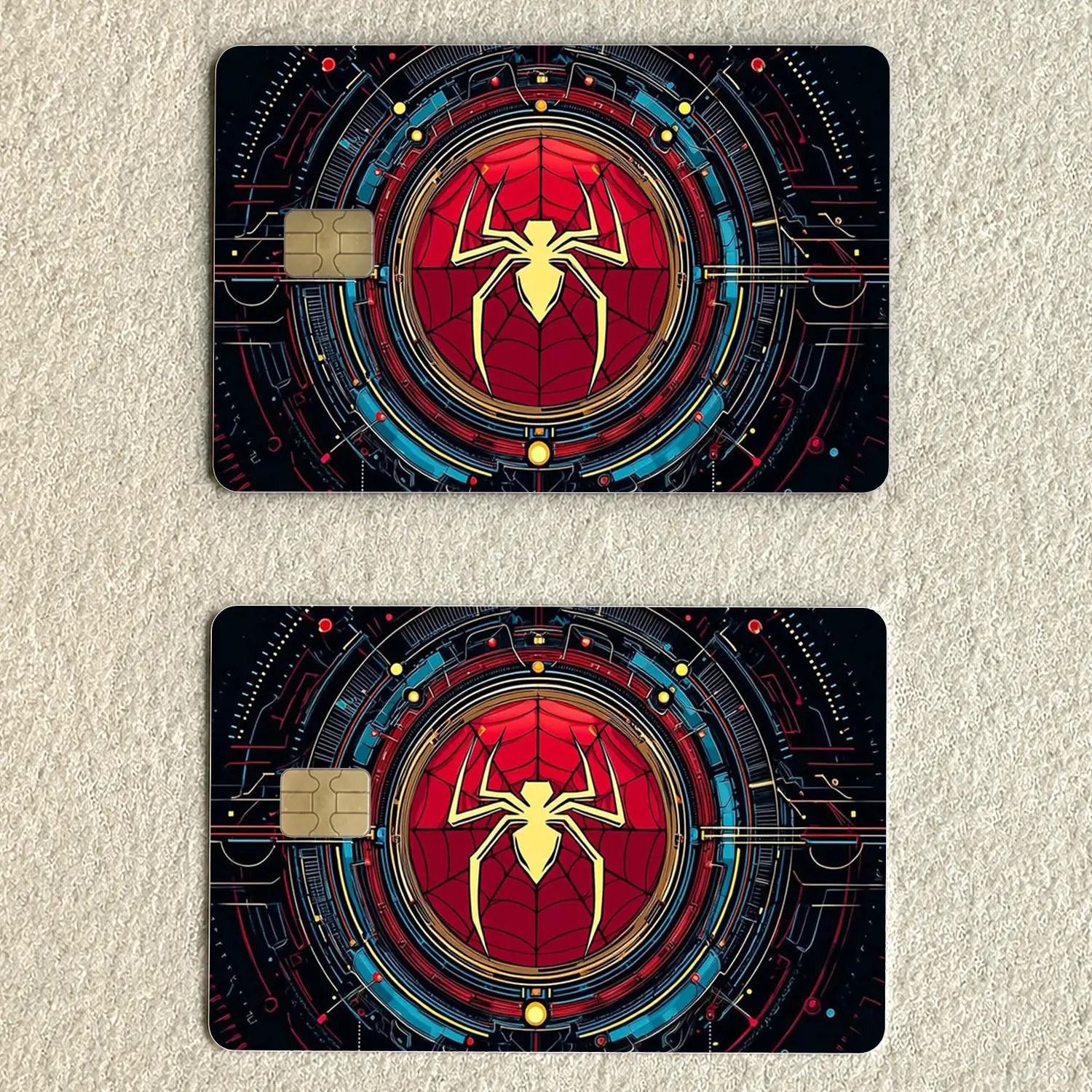 Futuristic Spider Web Card Skin, Red Gold Tech Spider Debit Credit Card Sticker, Sci-Fi Cyberpunk Card Cover, Cool Wallet Accessory, Gift for Spider Fans