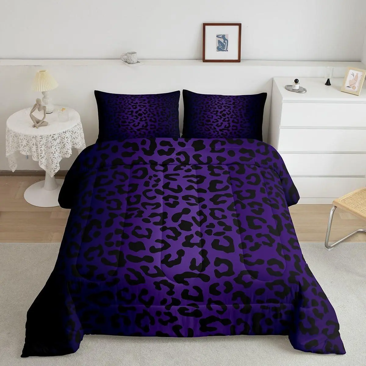 Leopard Print Reversible Comforter Set Cheetah Comforter Animal Print Bedding Set Bedroom Decor Safari Purple Duvet Set Quilt Set