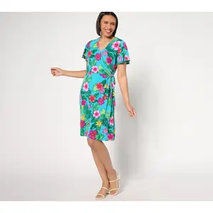 Susan Graver Tall Liquid Knit Faux Wrap Dress