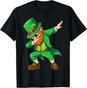 Dabbing Leprechaun Funny Gifts Men Kids Boys St Patricks Day T-Shirt Pure Cotton Graphic Tees Menswear Top: Gifts for Men & Women
