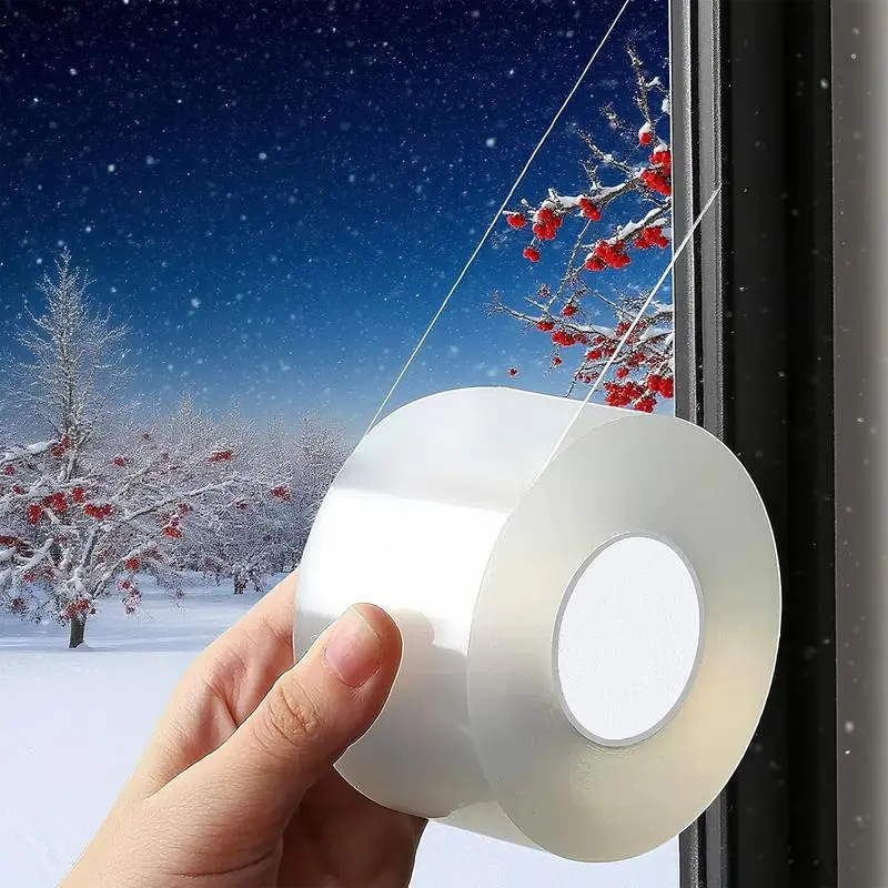 Window Sealing Tape 2 Inch x 33 Ft Transparent Window Insulation  Nano Draft Isolation Tape for Window and Bathroom Shower Glass Side Gaps