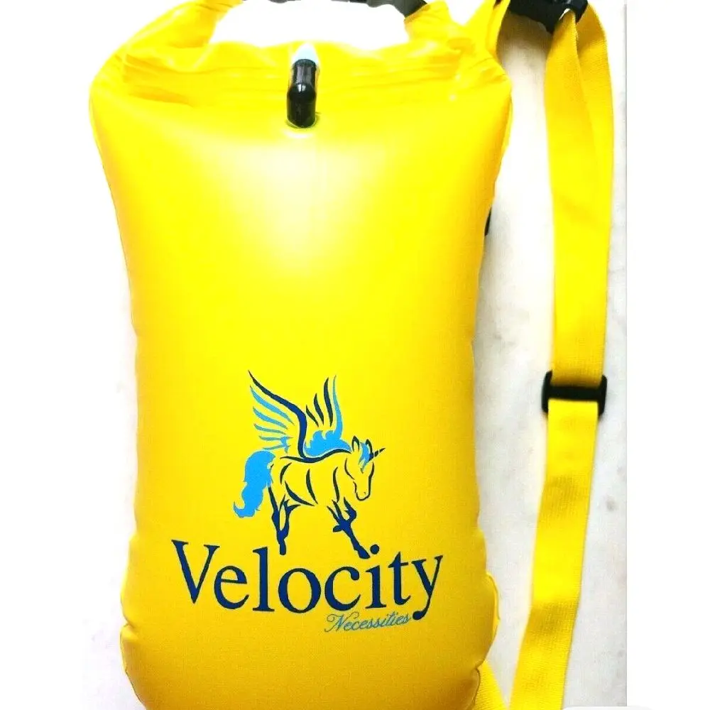 Swim Safety Float and Drybag for Open Water Swimmers, Triathletes, Kayakers and Snorkelers, Highly Visible Buoy Float for Safe Swim Training (PVC 15 Liter Yellow)