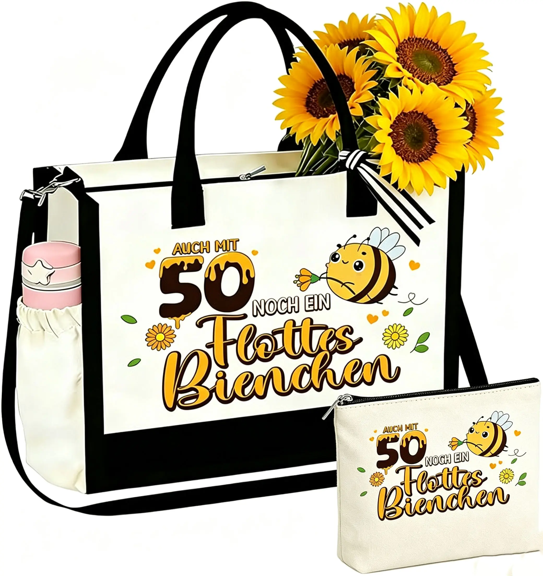 50th Birthday Gifts for Women Canvas Tote Bag with Cosmetic Bag, Cotton Canvas Handbag as 50th Birthday Present, Gift for Women Mum Colleague Friend for 50th Birthday
