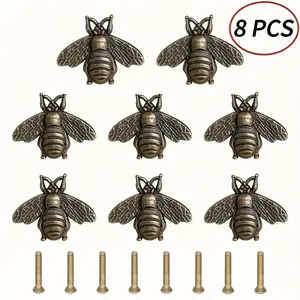 8 Pack Vintage Bee Drawer Pulls – Polished Metal Cabinet Handles, Retro Bee-Shaped Hardware for Kitchen Cabinets & Home Decor – Easy Install, Rustic Charm – Ideal for DIYers & Homeowners