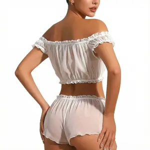 2026 Women's White Mesh Two-Piece Set Romantic Bedroom Attire Sheer Mesh Design Elegant Lingerie Breathable Material Soft Fabric Bridal Lingerie for Christmas & Valentine's Day - Polyester