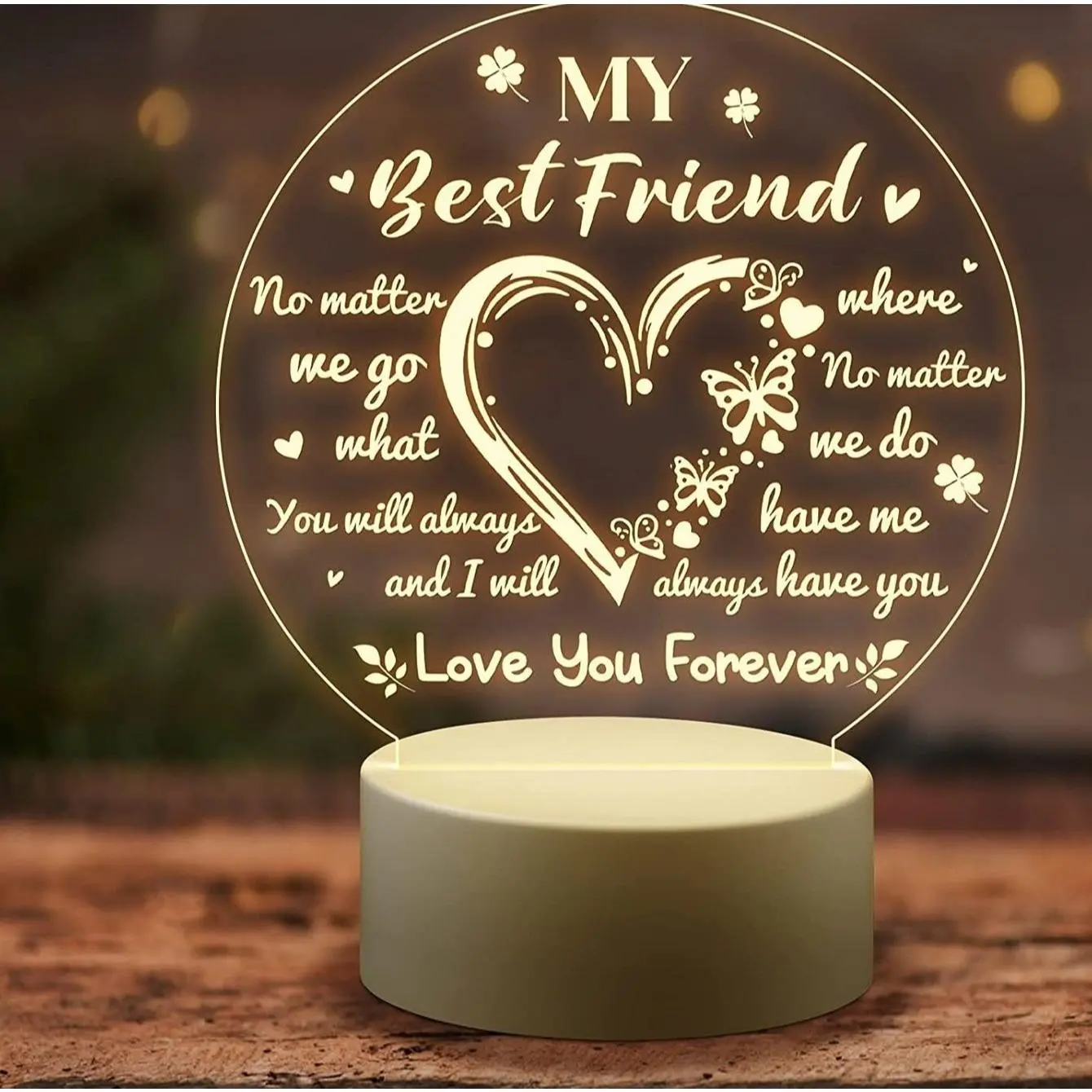 2D Flat Desktop LED Night Light - Heartfelt Best Friend Decor, Energy Efficient, Soft Warm Light, Durable, Practical, Ideal for Couples, Mother's Day, Easy to Use, LED Room Decor, Home & Festive Plaque Sign, Adorable