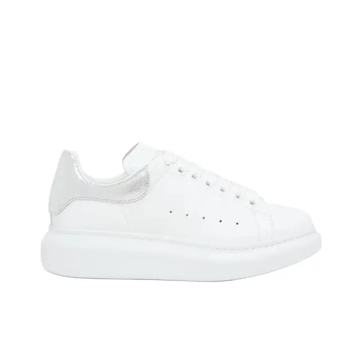 Pearlescent Silver Trim Heel Pure White Cowhide Platform Shoes, Wide Round Thick Sole Gentle Style Lace-up Daily Footwear