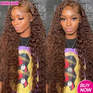 Bling Hair Deep Wave 13x6 13x4 Lace Frontal Human Hair Wigs Dark Brown Colored Curly Lace Front Wig Pre Cut Lace Front Wigs for Black Women summervibes