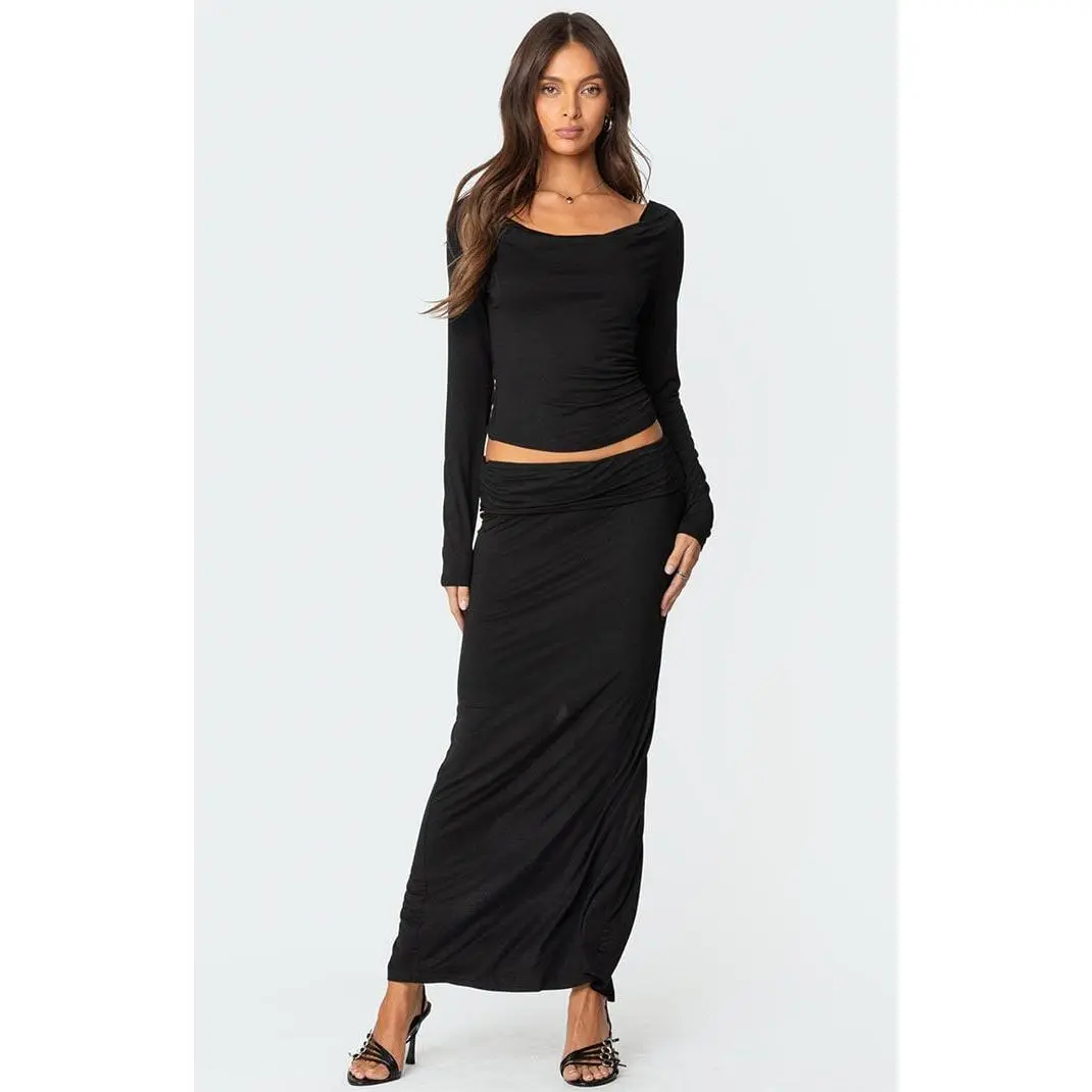 Edikted Women's Johanna Fold Over Maxi Skirt - Multicolor