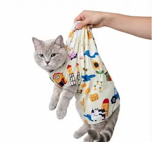 Pet Grooming Self-Adhesive Magic Tape Wrapping Cloth for Small Cats - Enlarged Size, Nail Cutting & Medication Administration Aid, Scratch Prevention Bath Bag