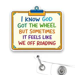 I Know God Got the Wheel Badge Reel, Funny Christian Retractable ID Badge Holder, Faith Inspired Name Tag Clip for Nurse Teacher Office Staff DPK