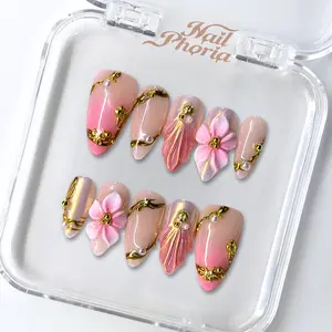 NailPhoria GILDED FLORAL - SUMMER Handmade Press-On Nails | Reusable, Salon-Quality, Long-Lasting, Glossy Design