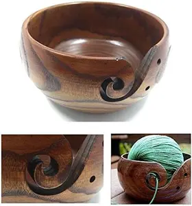 Large Wood Yarn Bowl for Knitting and Crochet - Wooden Holder With Top