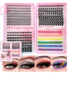 High Capacity DIY Lash Clusters Kit, Lash Book with Lash Tweezer, Brush & Lash Glue, Mixed Black & Colorful Lashes