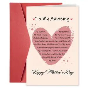 1pc Mothers Day Cards for Mom, Mother’s Day Gift for Mother from Daughter Son with Envelope, Love Heart Design, Heartfelt Message, Positive Message Card
