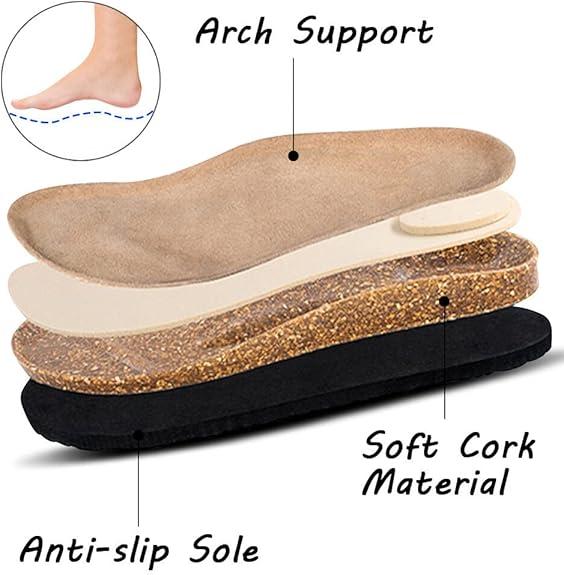 Unisex Round Toe Cork Footbed Clogs,Clogs for Women  Mens Suede Soft Leather Clogs  Potato Shoes Slide Outdoor Gym Shoes with Arch Support Flat Buckle Clogs Retro Fashion Walking Shoes Slippers