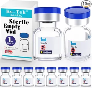 Sterile Empty Vials Sealed Glass Vials with Self Healing Injection Port & Plastic-Aluminum Flip Off Cap for Injection Liquid Sample Storage,clear 10pcs Individually Packed