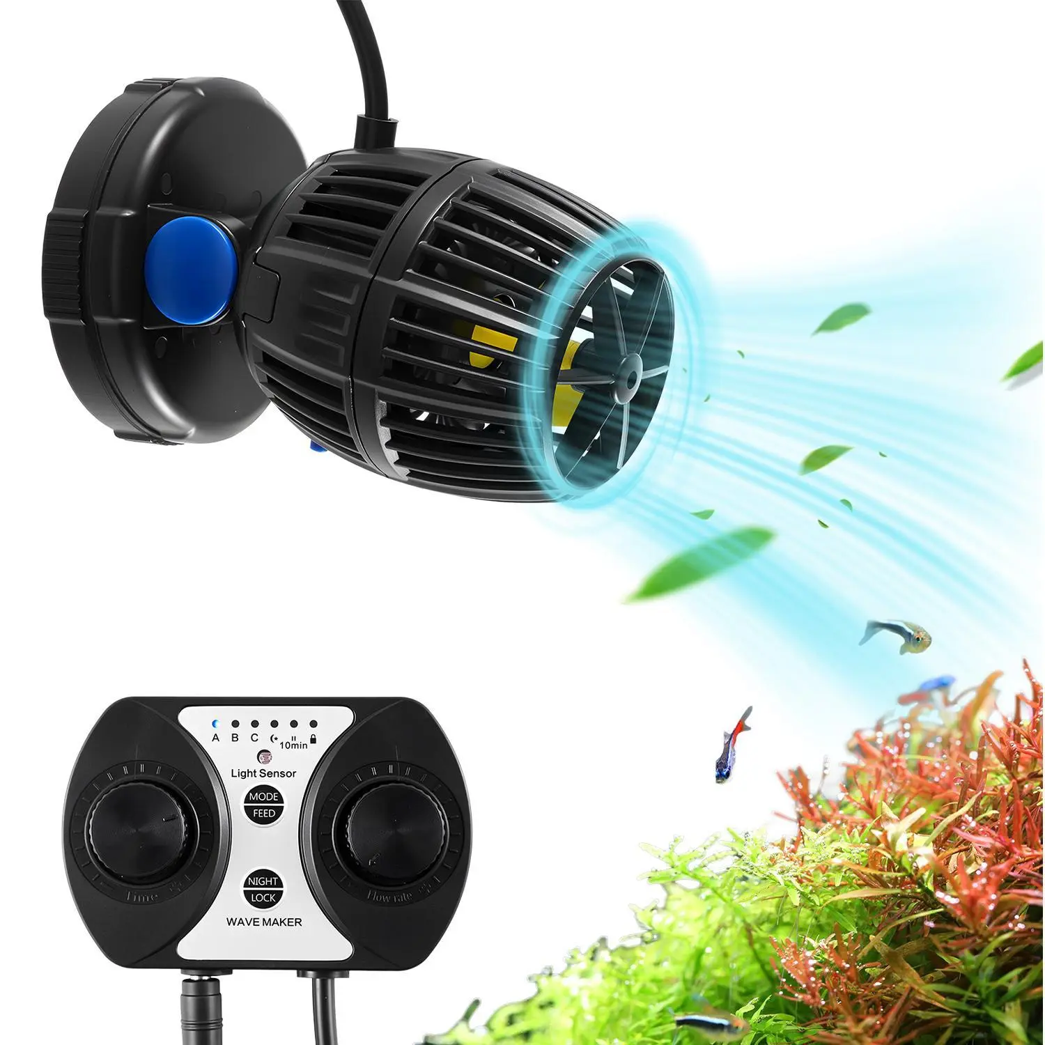 VEVOR Aquarium Wave Maker, 10W 1057 GPH Quiet 60 dB DC Powerhead with Controller, Compact Design, Dual Knobs, Pure Copper Motor, Ceramic Shaft, Strong Magnetic Base, 360° Adjustment, 50-70 cm Freshwater & Saltwater Fish Tank Circulation Pump,#BacktoSchool