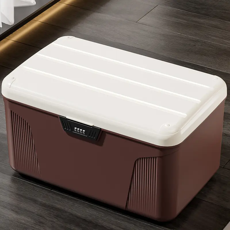 Password-protected storage box, privacy document storage box with lock, car and home valuables storage box, plastic organizer box