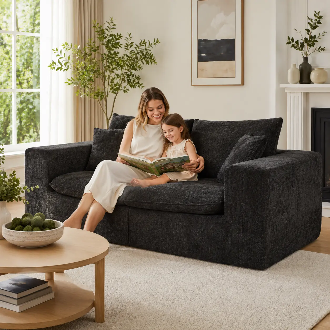 Minimalist 2-Seat Chenille Fabric Modular Sectional Sofa, Sofa Sectional Couch for Living Room, Comfy Plush Seating with Removable Washable Covers for Indoor Furniture Use, 2 Seats