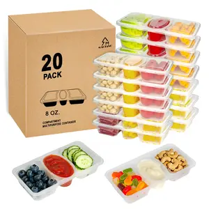 MACTANO 8 OZ Reusable Snack Containers with Lids, New 3 Compartment Condiment Snack Pack Containers 20 Sets