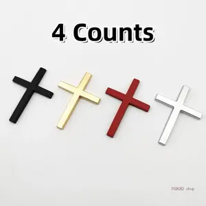 4PCS Christian Cross Car Sticker Set, Waterproof Vinyl Decals, Universal Faith-Inspired Car & Motorcycle Exterior Decoration, Silver Black Red Gold Religious Auto Accessories, Easy Apply Styling Stickers