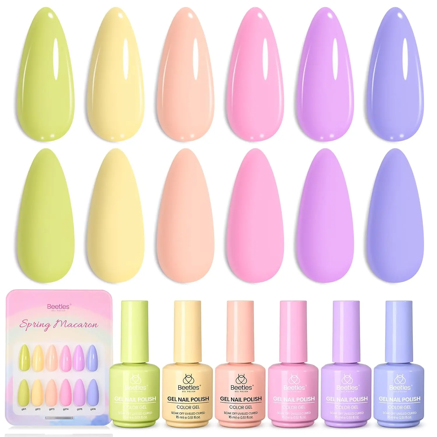 Beetles Spring Gel Polish Set - 6 Colors 15ML Spring Colors Gel Polish with Color Swatch, Soak Off UV LED Nail Art Kit Manicure Gift for Women Beetles Spring Gel Polish Set - 6 Colors 15ML Spring Colors Gel Polish with Color Swatch, Soak Off UV LED Nail Art Kit Manicure Gift for Women