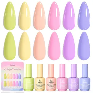 Beetles Spring Gel Polish Set - 6 Colors 15ML Spring Colors Gel Polish with Color Swatch, Soak Off UV LED Nail Art Kit Manicure Gift for Women