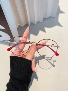Metal Oval Trendy Fashion Women Anti-Blue Light Glasses, Cute Bunny Decorated Arms, Stylish and Comfortable Eyewear for Daily Use