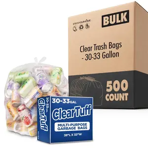 Clear Trash Bags - 30-33 Gallon (500 Bags)
