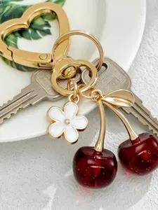 Cherry Design Shiny Bag Charm, Fashionable Women and Girls Keychain, Birthday Fashion Accessory, Perfect Girlfriend Gift Idea