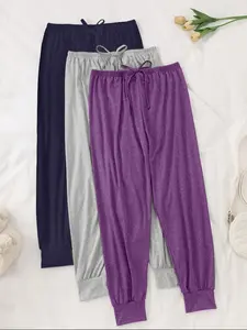 3-Piece Pure Color Sleep Pants Set, Extremely Comfortable Casual Home Wear, Nightwear, Loungewear, Soft and Cozy Fitted Sleeping Bottoms for Men & Women