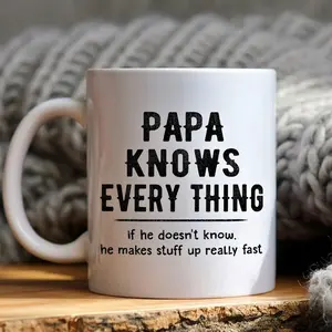 Papa Mug, Papa Knows Everything, Dad Mugs, Gift For Him, Gift For Dad, Happy Father's Day coffee mug Ceramic Drinkware Reuse Washable Tumbler Reusable Cup Drink