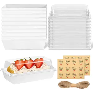 50PCS To Go Dessert Boxes with Clear Lids, Small Treat Boxes Paper Charcuterie Containers for 2 Cupcakes, Muffins, Sandwich, Strawberries, 6 x 3 Inch