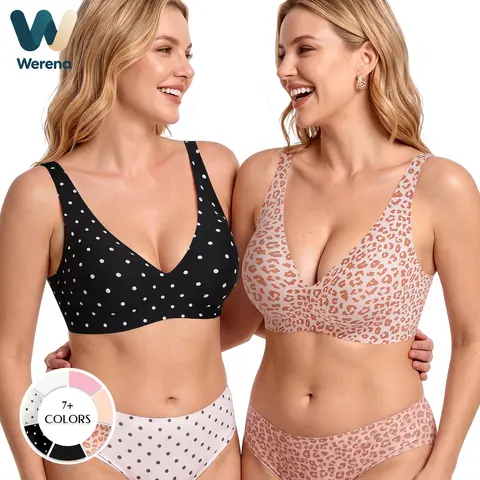 Werena Women's Wireless Jelly Bra Deep V Seamless Breathable Smoothing Bra Natural Lift Detachable Pads Low Cut Tops